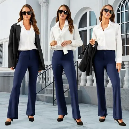 DLOODA High Waist Work Bootcut Pants with Pockets, Navy, view 3