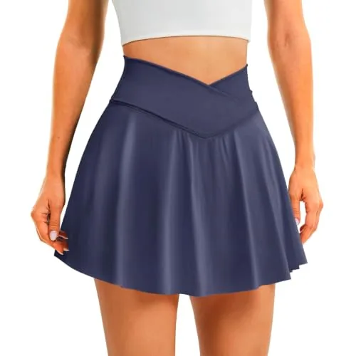 DLOODA High Waist Tennis Skort Crossover, with Pockets, Navy