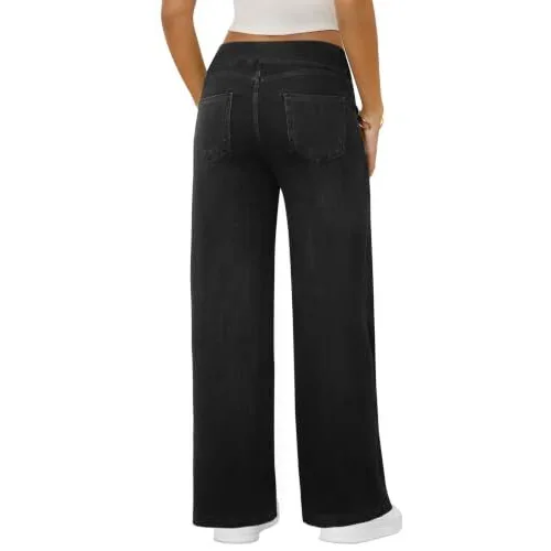 DLOODA High Waist Lounge Denim Wide Leg Jeans, Black, view 2