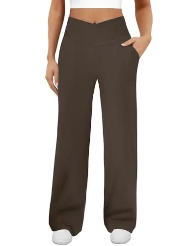 DLOODA High Waist Yoga Sweatpants Crossover, with Pockets, Brown