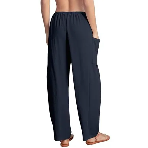 DLOODA Work Flowy Palazzo Pants with Pockets, Navy, view 4