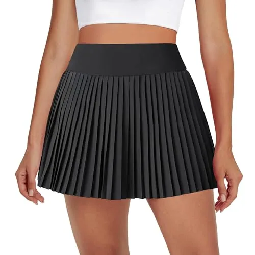 DLOODA High Waist Tennis Pleated Skort with Pockets, Midnight Black