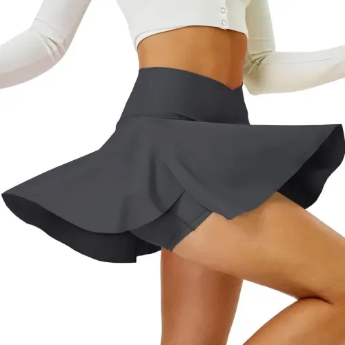 DLOODA High Waist Tennis Skirt Crossover, Dark Grey, view 2