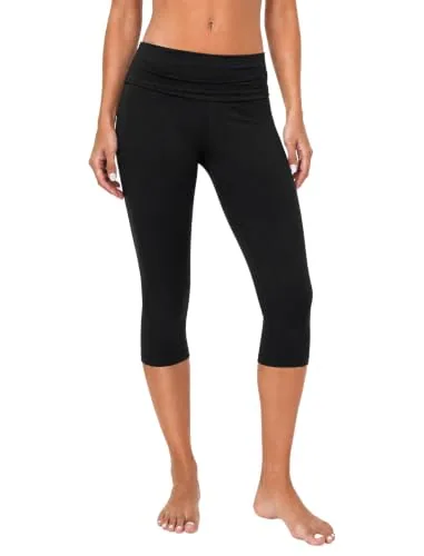DLOODA High Waist Yoga Cropped Capri Leggings, Black