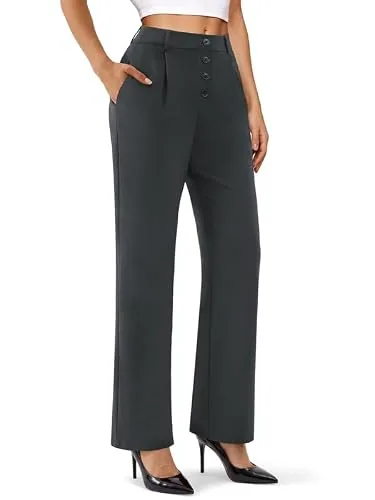 DLOODA High Waist Work Wide Leg Pants, Dark Grey