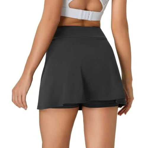 DLOODA High Waist Tennis Skort with Pockets, Deep Grey, view 4
