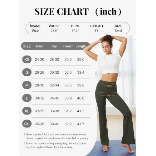 DLOODA High Waist Yoga Flare Leggings with Pockets, Army Green, view 5