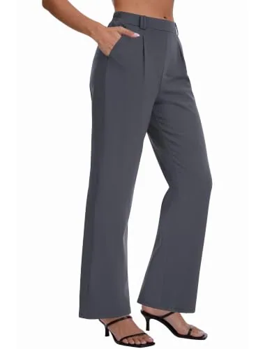 DLOODA High Waist Work Straight Leg Pants, Dark Grey