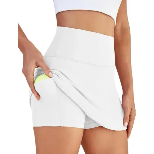 DLOODA High Waist Tennis Skort with Pockets, White, view 2