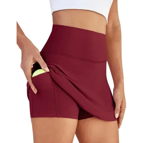 DLOODA High Waist Tennis Skort with Pockets, Wine Red, view 2