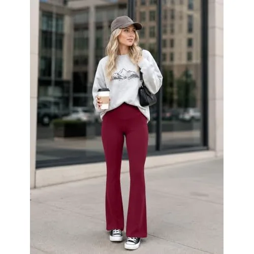 DLOODA High Waist Yoga Flare Leggings Crossover, with Pockets, Burgundy, view 5
