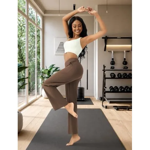 DLOODA High Waist Yoga Wide Leg Pants with Pockets, Brown, view 3