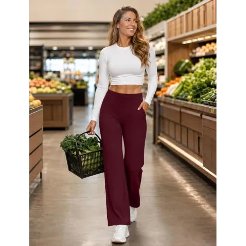 DLOODA High Waist Yoga Wide Leg Pants, Burgundy, view 5
