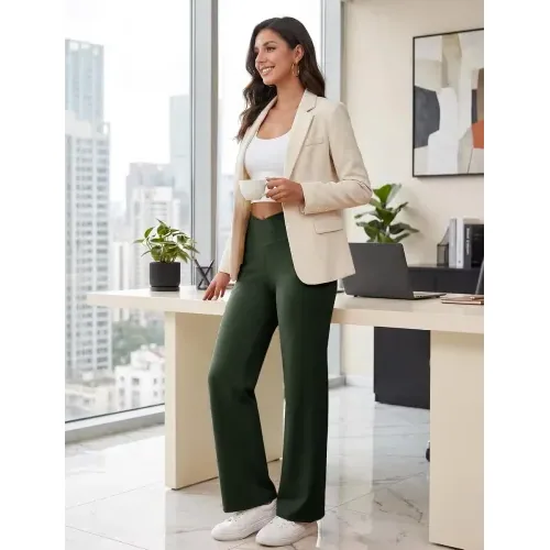 DLOODA High Waist Yoga Sweatpants Crossover, with Pockets, Olive Green, view 6