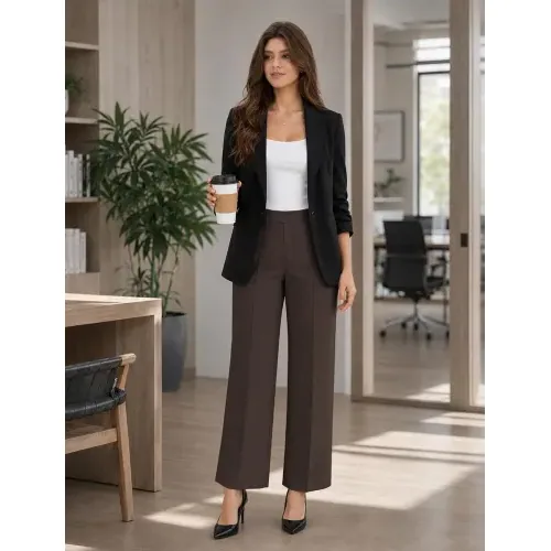 DLOODA Work Wide Leg Pants, Brown, view 3