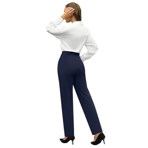 DLOODA High Waist Work Dress Pants, Navy, view 2