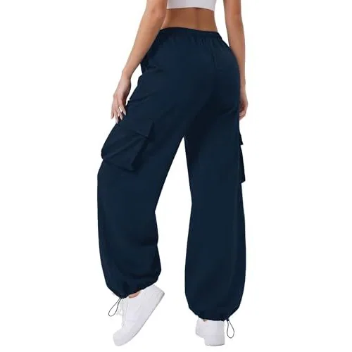 DLOODA High Waist Hiking Baggy Cargo Joggers with Pockets, Navy, view 2