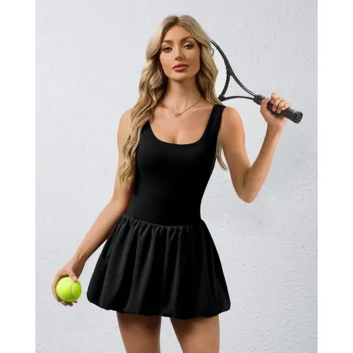 DLOODA Tennis Dress with Pockets, Black, view 3