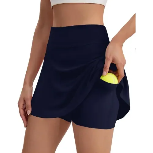 DLOODA High Waist Tennis Skort with Pockets, Navy, view 2