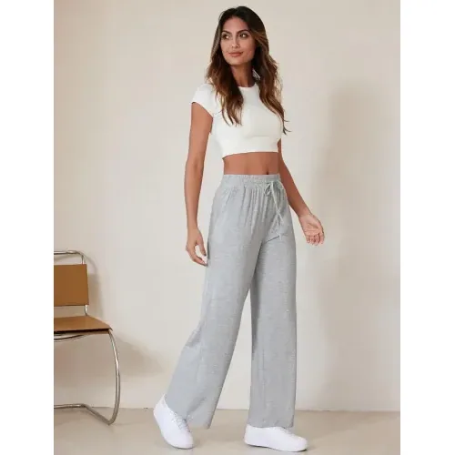 DLOODA High Waist Lounge Drawstring Sweatpants, Light Grey, view 2