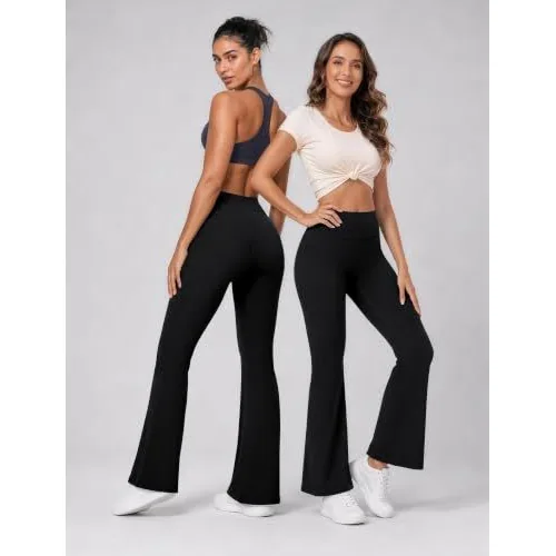 DLOODA High Waist Yoga Flare Leggings Seamless Front, Black, view 4