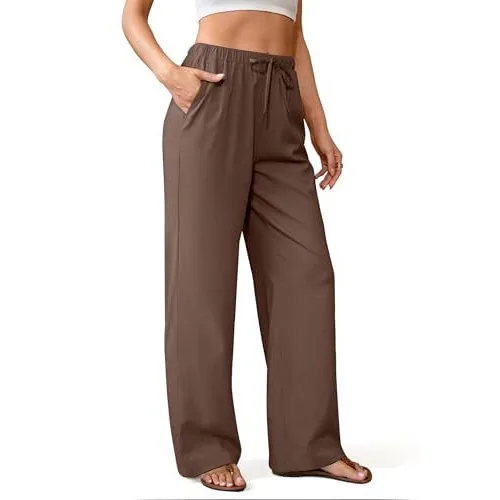 DLOODA High Waist Work Linen Palazzo Pants, Brown, view 2