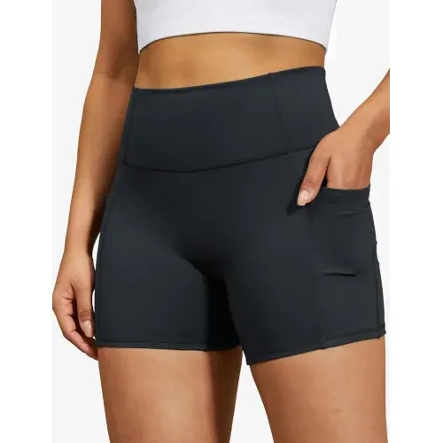DLOODA High Waist Yoga Biker Shorts with Pockets, Tummy Control, Dark Grey, view 2