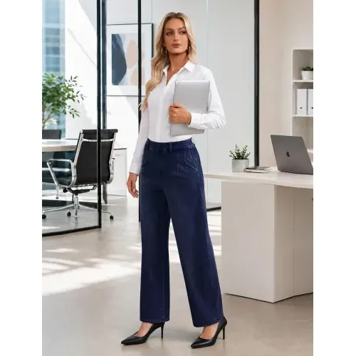 DLOODA High Waist Denim Wide Leg Jeans, Dark Blue, view 3