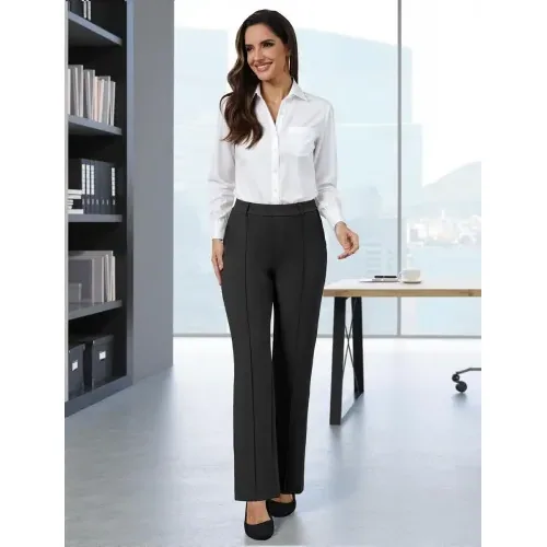 DLOODA High Waist Work Wide Leg Pants, Black, view 3