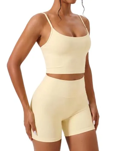 DLOODA High Waist Yoga Biker Shorts, Yellow