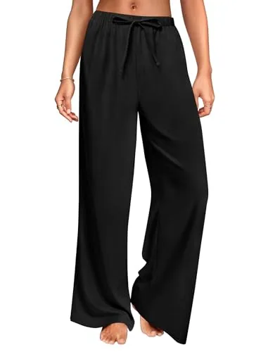 DLOODA High Waist Work Linen Palazzo Pants, Black