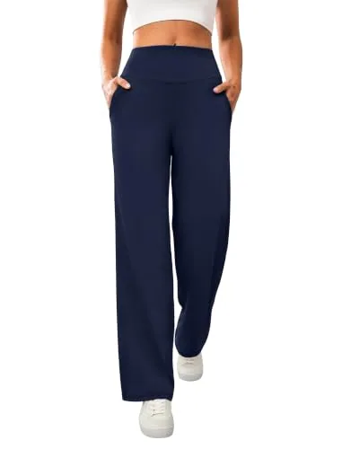 DLOODA High Waist Yoga Wide Leg Pants with Pockets, Navy