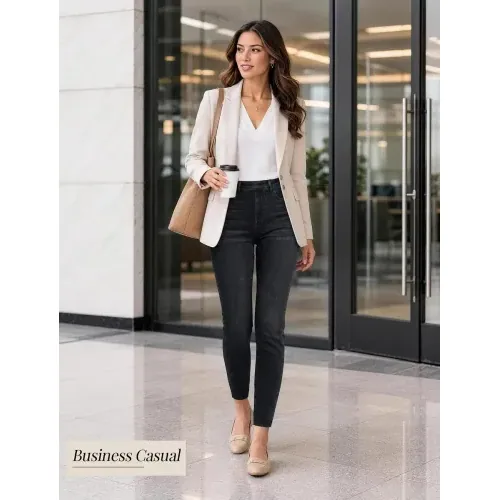 DLOODA High Waist Jeans with Pockets, Dark Grey, view 3