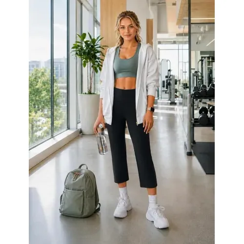 DLOODA High Waist Yoga Cropped Capri Pants with Pockets, Black, view 6