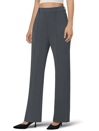 DLOODA High Waist Work Wide Leg Pants, Dark Grey