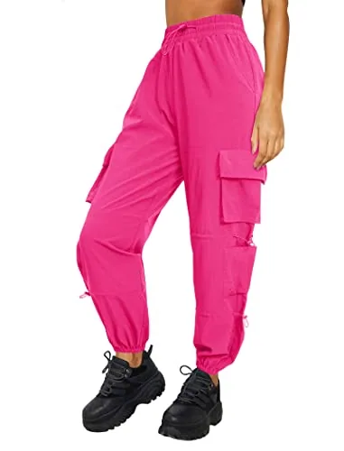 DLOODA Hiking Baggy Cargo Joggers with Pockets, Hot Pink