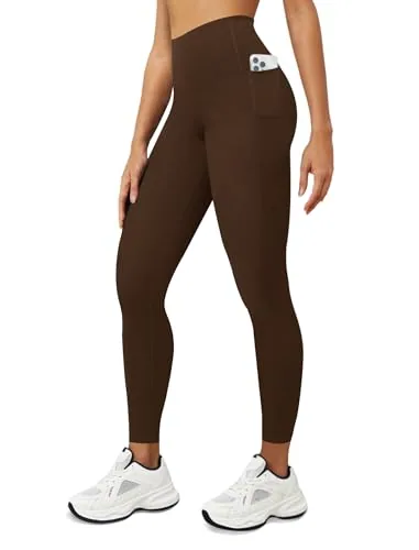 DLOODA High Waist Yoga Leggings with Pockets, Brown