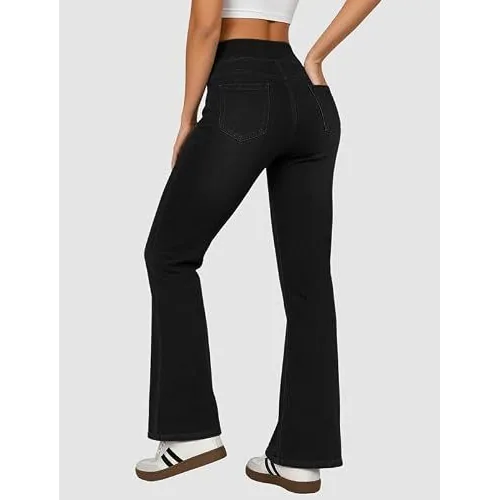 DLOODA High Waist Denim Flare Jeans, Black, view 2