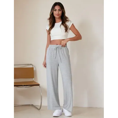 DLOODA High Waist Lounge Drawstring Sweatpants, Light Grey, view 3
