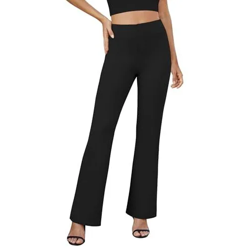 DLOODA High Waist Work Bootcut Pants with Pockets, Black, view 2