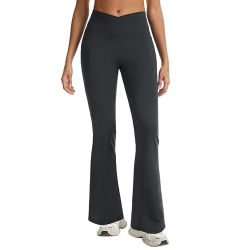 DLOODA High Waist Yoga Flare Leggings Crossover, with Pockets, Dark Grey, view 2
