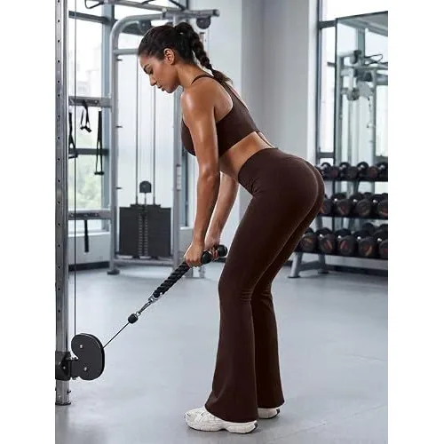 DLOODA High Waist Yoga Flare Leggings Crossover, with Pockets, Brown, view 4