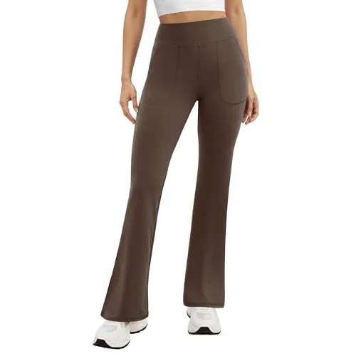DLOODA High Waist Yoga Bootcut Pants with Pockets, Brown, view 2
