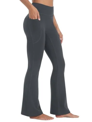 DLOODA High Waist Yoga Flare Leggings with Pockets, Deep Grey