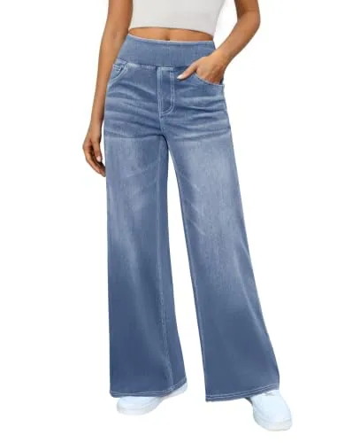 DLOODA High Waist Denim Wide Leg Jeans, Sky Blue
