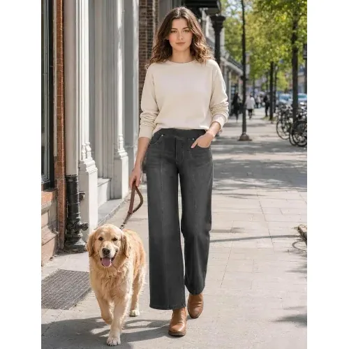 DLOODA High Waist Wide Leg Jeans, Dark Grey, view 2