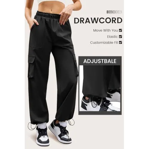 DLOODA High Waist Hiking Quick Dry Cargo Joggers with Pockets, Black, view 4
