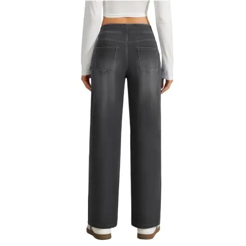 DLOODA High Waist Wide Leg Jeans, Dark Grey, view 5