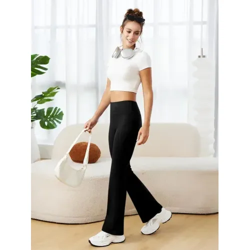 DLOODA High Waist Yoga Flare Leggings with Pockets, Black, view 3