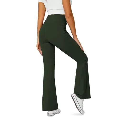 DLOODA High Waist Yoga Flare Leggings Crossover, with Pockets, Army Green, view 2